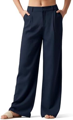 Willit Women's Linen Pants Wide Leg Work Dress Pants Casual Slacks Business Pants with Pockets,29" Inseam, X-Large, Navy Blue-update
