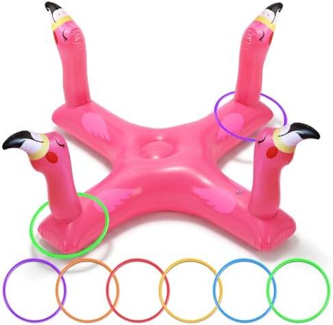 Pool Toys & Pool Games, Flamingo Shark Pool Float Ring Toss - Inflatable Floating Water Game Set for Kids Ages 4-8, 8-12 and Adults, Summer Swimming Pool Party Decorations & Backyard Fun