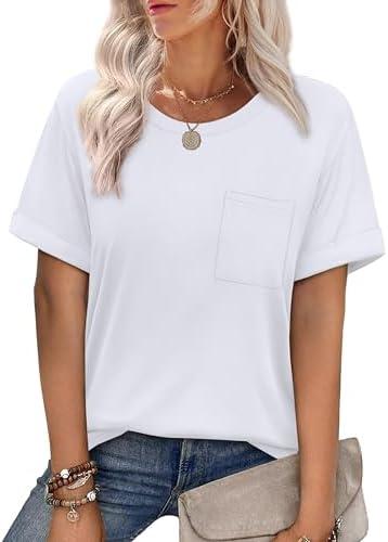 XIEERDUO Summer Tops for Women Casual Crewneck Short Sleeve Shirts Pocket Comfy, XXL XIEERDUO Summer Tops for Women Casual Crewneck Short Sleeve Shirts Pocket Comfy, XXL