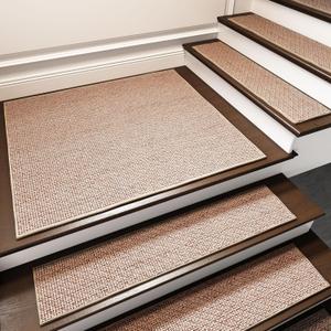 Non Slip Stair Runners for Wooden Steps, Square Rubber Backing Carpet Stair Treads for Wood Cover Indoor, Thicken Linen No Residue Rug Covers for Staircase 30x30 inch(Beige, 30" x 30")