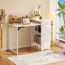 HDDFER Folding Desk with Built-in Outlet,for Small Spaces,Hidden Desk with Storage Shelf, Foldable Computer Desk for Bedroom Home Office, Mid Century Modern Fold Out Table Writing Table, White, 19.69"D x 39.37"W x 33.46"H