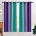 COSVIYA Grommet Ombre Room Darkening Curtains 63 inches Length for Kids/Girls Bedroom, Polyester Light Blocking Teal and Purple Gradient Window Drapes/Curtains for Living Room,2 Panels, 52x63 inches