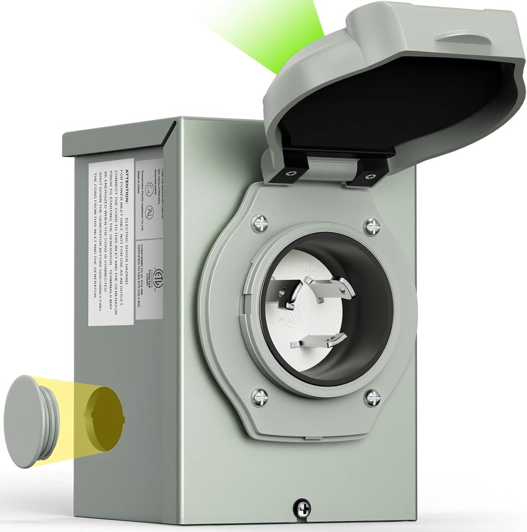 30 Amp Generator Power Inlet Box, NEMA L5-30P Power Inlet Box for 3 Prong Generator Cord, 125 Volt, 3750 Watts, Weatherproof, Outdoor Use, ETL Listed