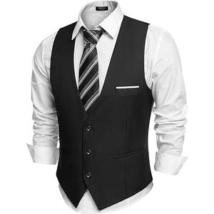 COOFANDY Men's Suit Vest Slim Fit Formal Dress Waistcoat Casual Business Vests for Suit or Tuxedo, XL, Black