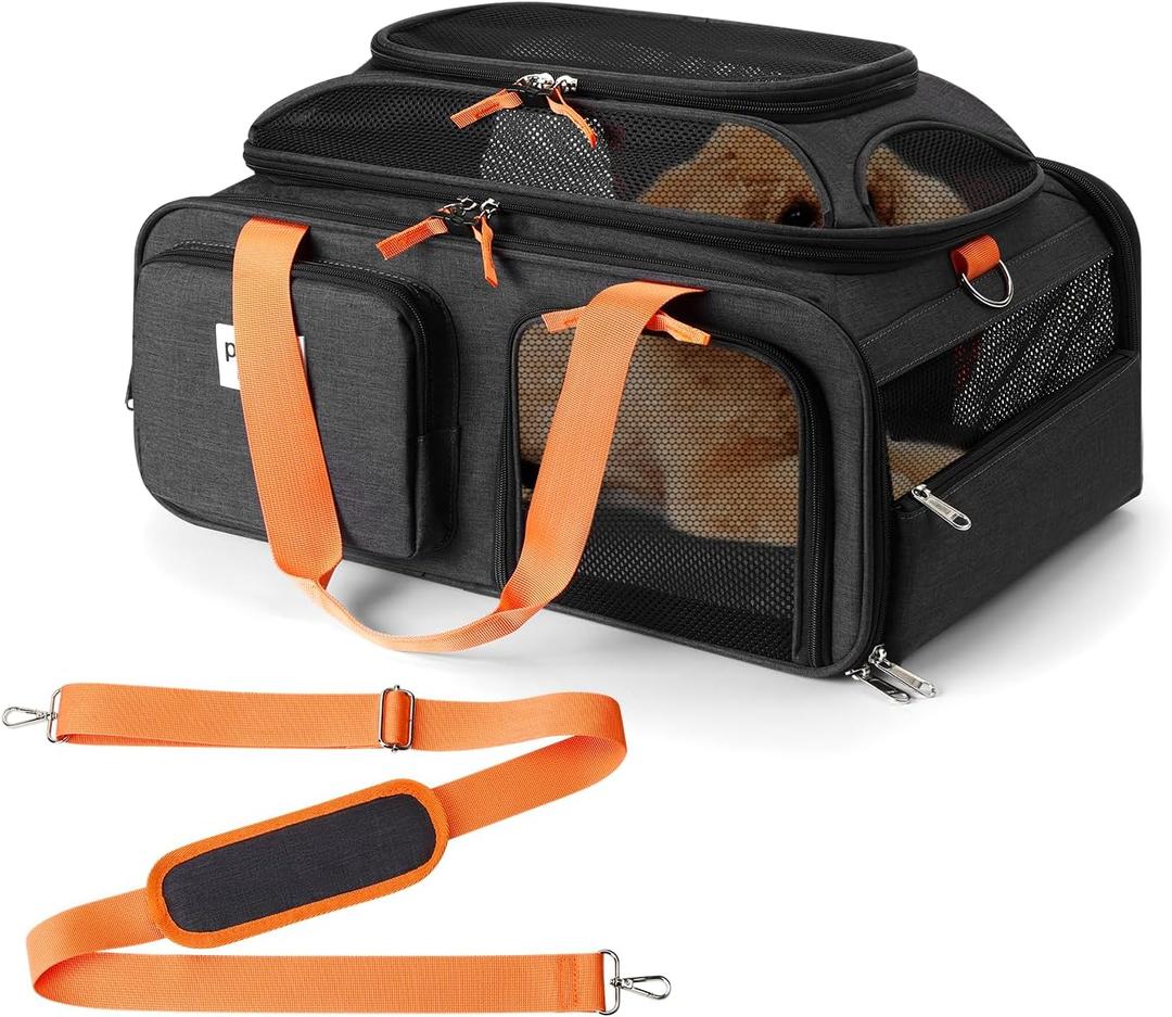 pidipiti 19x13x9 TSA Approved top Expandable pet Carrier for Small Dog Puppy cat up to 10 lbs Weight and 18'' Length, for Southwest Spirit Lufthansa Airlines,Air Canada and Amtrak Train (black)