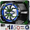 2026 Upgraded 1600W Car Subwoofer, 10" Ultra-Thin Under-Seat Sub with Built-in Amplifier, (LPF/Gain/Bass Boost) LED Ambient Lights, Independent Bass Knob, Distortion-Free Deep Bass