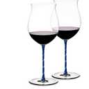 LUXU Glasses(32oz) with Long Blue Stem & Clear Base, Luxury Crystal Red & White Glasses Set of 2, Hand Blown, New World Designed Goblet in Premium Box, Perfect idea for Lovers
