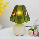 Tiffany Style Stained Glass Mushroom Table Lamp, Cute Small Bedside Night Light for Bedroom Living Room, Unique Aesthetic Home Decor Gift for Girls Women Birthday (Green)