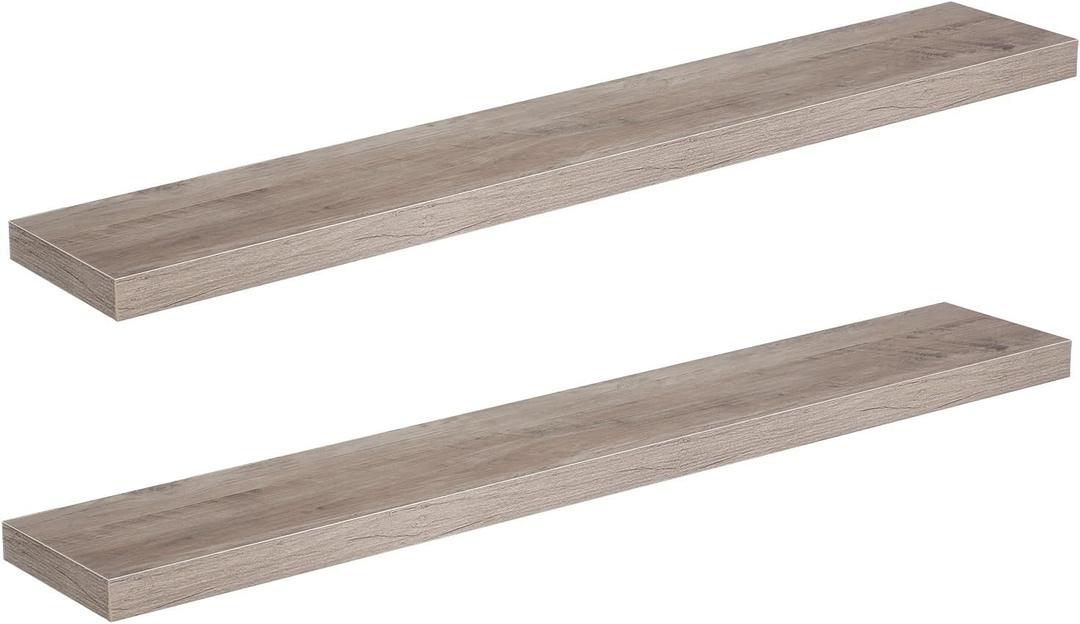 HOOBRO Floating Shelves, Wall Shelf Set of 2, 47.2 Inch Hanging Shelf with Invisible Brackets, for Wall Decor in Bathroom, Bedroom, Toilet, Kitchen, Living Room, Office, Greige BG120BJP201
