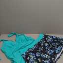 Women Tankini with Skirt - 2 Piece Swimsuits Tummy Control Bathing Suits Halter V Neck Swimwear 2025 (XX-Large, Aqua and Blue Flower)