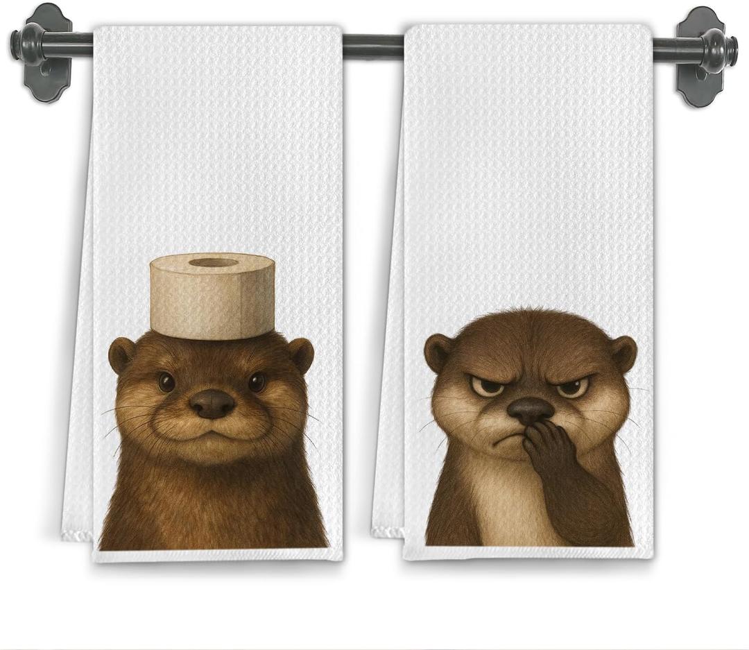 Sea Otter Gifts Bathroom Hand Towels, Otter Bathroom Decor, Ocean Animal Coastal Beach Hand Towels for Bath Room Washroom Toilet Decor, 16x24 Inch Set of 2