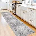 Washable 2x10 Kitchen Rugs - Hallway Rug Runner with Non Slip Rubber Backing Distressed Vintage Bedroom Entryway Carpet Soft Indoor Home Decor Floor Mat for Laundry Bathroom (2'x10', Grey)