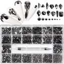 Nail Rhinestones Kit, Nail Art Decorations with Wax Pencil Flat AB Rhinestones Kit DIY Crafts Gemstones for Nail, Shoes, Clothes, Jewels (600 Black Diamonds + 2500 Flat Rhinestones)