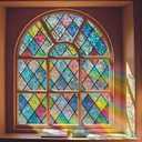 Window Privacy Film, Static Cling Stained Glass Window Film Decorative, Non-Adhesive 3D Rainbow Frosting Film Anti-UV for Bathroom Home Door 35.4" x 78.7"
