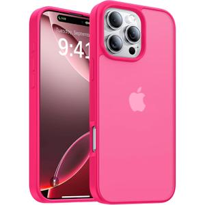 for iPhone 16 Pro Case, [Military-Grade Drop Protection][Anti-Yellowing] Shockproof Protective Translucent Matte Cover for iPhone 16 Pro Phone Case,Hot Pink