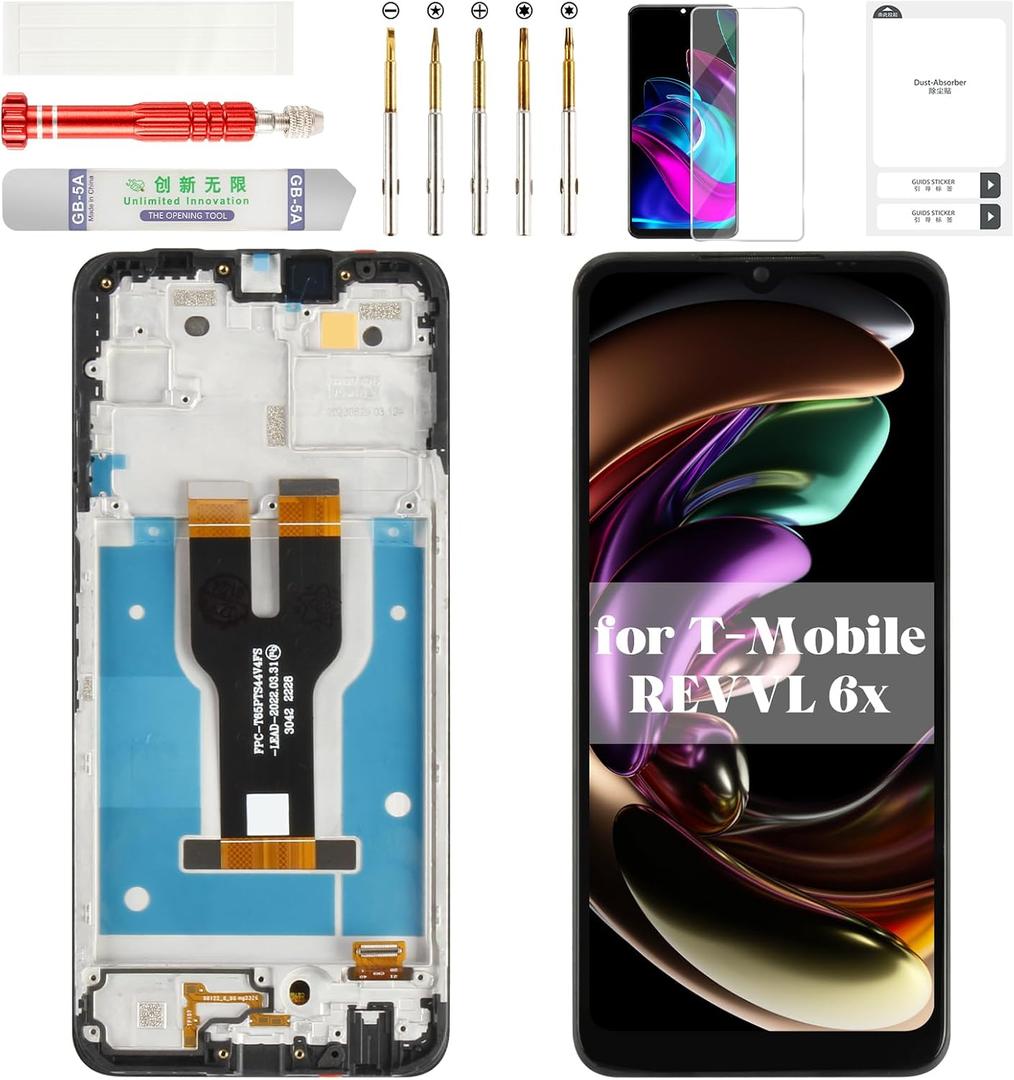 for REVVL 6X Screen Replacement for REVVL 6X 5g LCD Screen TMRV065G Digitizer for T-Mobile REVVL 6X 5g Display Touch Repair Kit with Frame Black