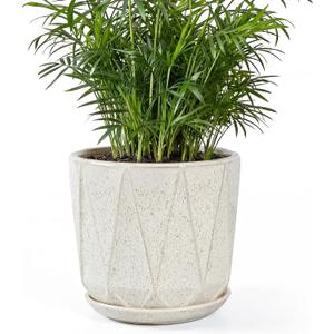 7.8 Inch Ceramic Plant Pot with Drainage Hole Mesh Net, Large Flower Pots for Indoor Plants with Saucer, Gardening Pots Outdoor (Silk White)