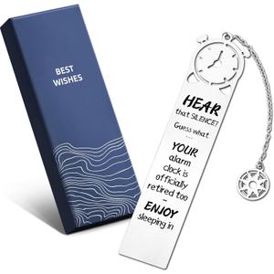 2 x Retirement Gifts Bookmark for Women Men Happy Retirement for Coworker Employee Friends Metal Bookmarks with Gift Box for Book Lovers, Alarm Clock