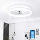 VOLISUN Low Profile Ceiling Fans with Lights and Remote, 24in Fandelier Ceiling Fan with Light, 3000K-6500K Dimmable Bladeless LED Fan Light, White Flush Mount Ceiling Fans with Lights for Bedroom