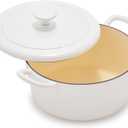 GreenPan x Bobby Flay 5.5QT Enameled Cast Iron Round Dutch Oven with Lid, Dual Handles, Oven Safe to 500F & Induction Suitable, Self Basting Lid, Ultra-Durable, Sear, Braising, Bread, Stews, Ivory (5.5QT Dutch Oven with Lid)