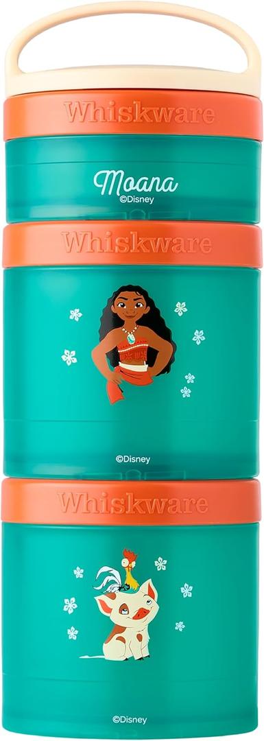 Whiskware Disney Princess Moana, Stackable Snack Containers for Kids, 3 Stackable Snack Cups for School or Travel, Formula and Cupholder Friendly, Moana and Pua