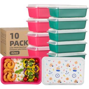 10 Pack 42 oz Meal Prep Containers with Printed Lids, Ocean
