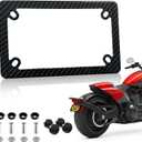 Carbon Fiber Motorcycle License Plate Frame - SXS ATV UTV Scooter Moped Tag Frames, 4 Holes Stainless Steel Rust Proof License Plate Frames for Motorcycle