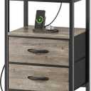 Huuger Nightstand with Charging Station, Fabric Drawers, End Table with Open Shelf, Bedside Table with USB Ports and Outlets, Night Stand for Bedroom, Oak