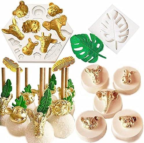 JeVenis 2 PCS Jungle Safari Animal Cake Mold Jungle Safari Animal Cupcake Decoration Jungle Safari Animal Cake Decoration Palm Leaves