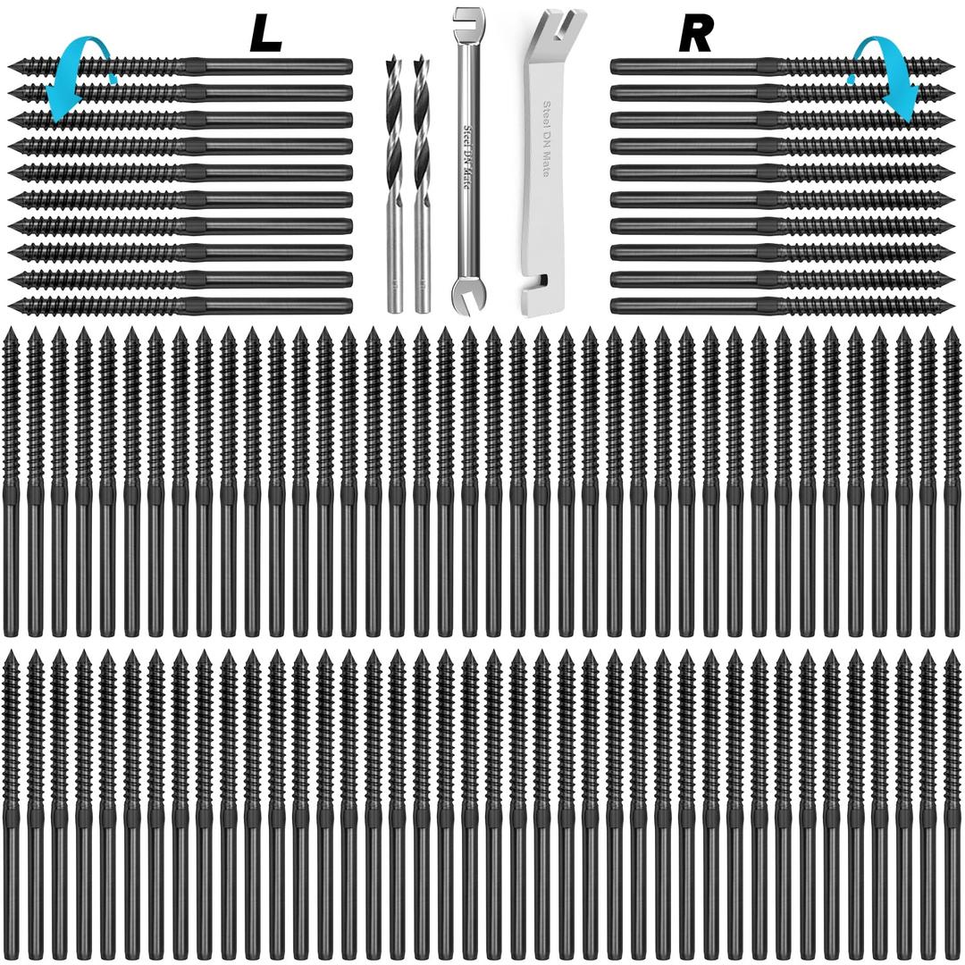 Steel DN Mate 100 Pack Black T316 Stainless Steel Left&Right Handed Thread Swage Lag Screws for Wood Post of 1/8" Black Cable Railing Kit, Deck/Stair Railing DIY Baluster Kit