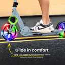 AERO MOBILITY Kick Scooter for Kids 6+, Teens & Adults | Light Up Wheels, Hand Brake, Rubber Deck Mat & Shock Absorption | Foldable & Height Adjustable