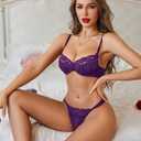 Avidlove Lingerie Sets for Women Sexy Bra and Panty Set Underwire Push Up Lingerie Mesh Lace Underwear (Purple, XXL)