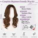 BARSDAR Short Wavy Brown Ombre Layered Wig - Shoulder Length Wavy Brown Wigs for Women - Short Loose Wave Textured Layered Wig with Face-Framing Curtain Bangs Soft Synthetic Natural Looking Daily