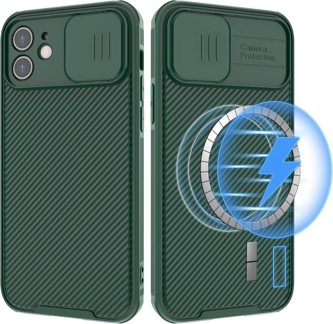 Hitaoyou iPhone 12 Case Magsafe, iPhone 12 Camera Protection Case [Support Magsafe Charger] with Slide Lens Cover,Slim Magnetic Case for iPhone 12 6.1" Green