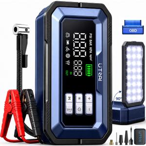 UTRAI Jump Starter with Air Compressor,8000A Portable Car Battery Jump Starter for All Gas/12L Diesel,150PSI Tire Inflator with Auto Shut-Off,160W DC Output, 2000LM Light,OBD2 Scanner
