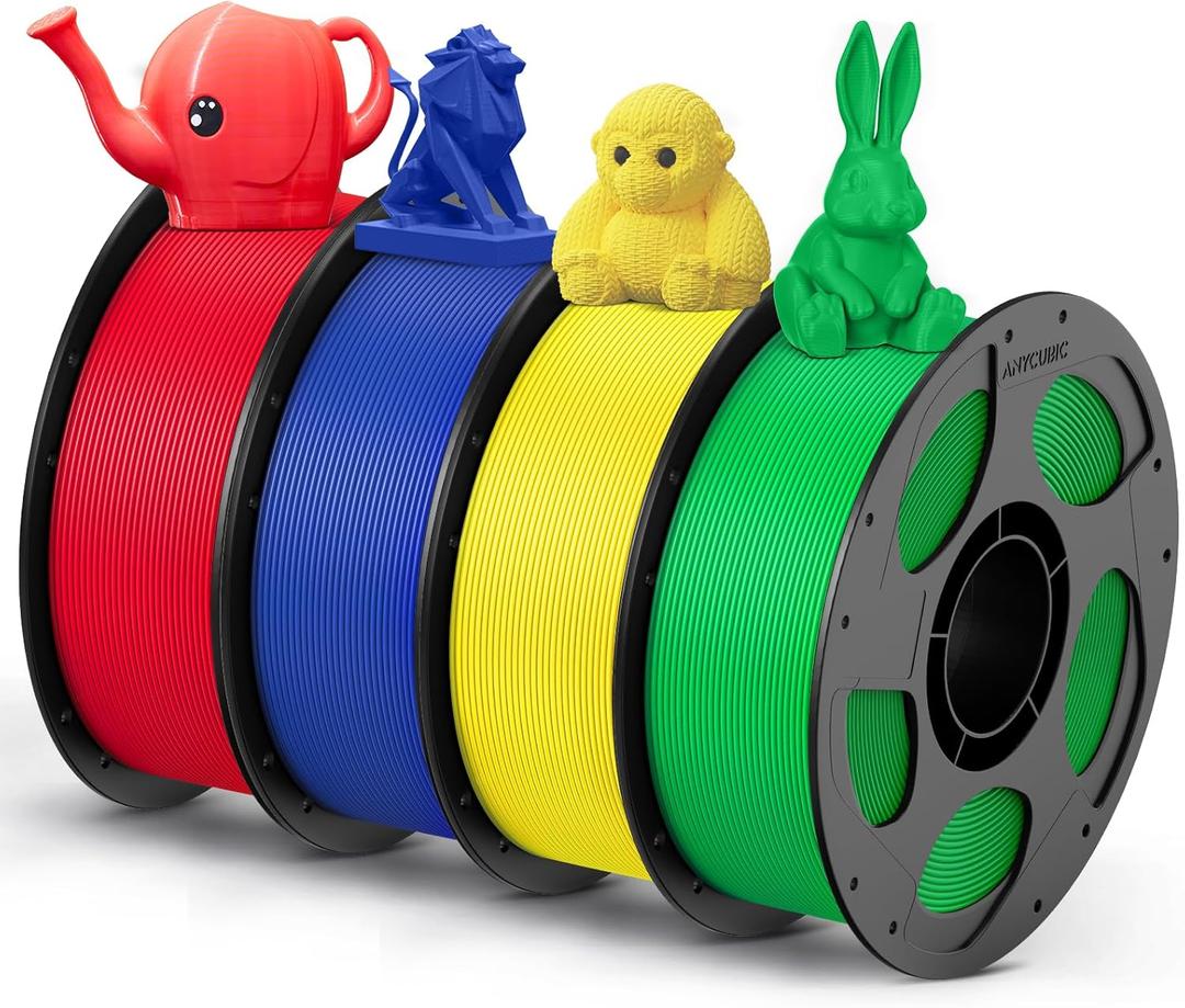 ANYCUBIC PETG Filament 1.75mm Bundle, 3D Printer Filament, Dimensional Accuracy +/- 0.02mm, Exceptional Toughness, 1KG Reusable Spool, 4KG Red+Green+Blue+Yellow
