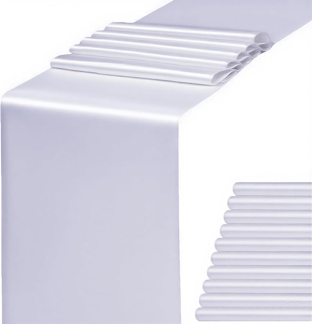 Pack of 10 Satin White Table Runners 12 x 108 Inches - WENSINL Off White Table Runner for Party Wedding Birthday Christmas Banquets Engagement Anniversary Meeting Event Dining Room Decorations