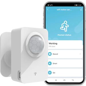 WiFi Smart Motion Sensor: Indoor PIR Motion Detector, Free App Alert, Tuya App Remote Monitor, USB & Battery Dual Power Supply, Infrared Wireless Alarm System for Home Security & Home Automation