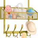 Over The Door Hooks Organizer, Coat Rack Over The Door Storage Hanger Towel Rack, Back of Door Storage Organizer for Bathroom,Bedroom,Kitchen,Office (Gold, 2-Tier)