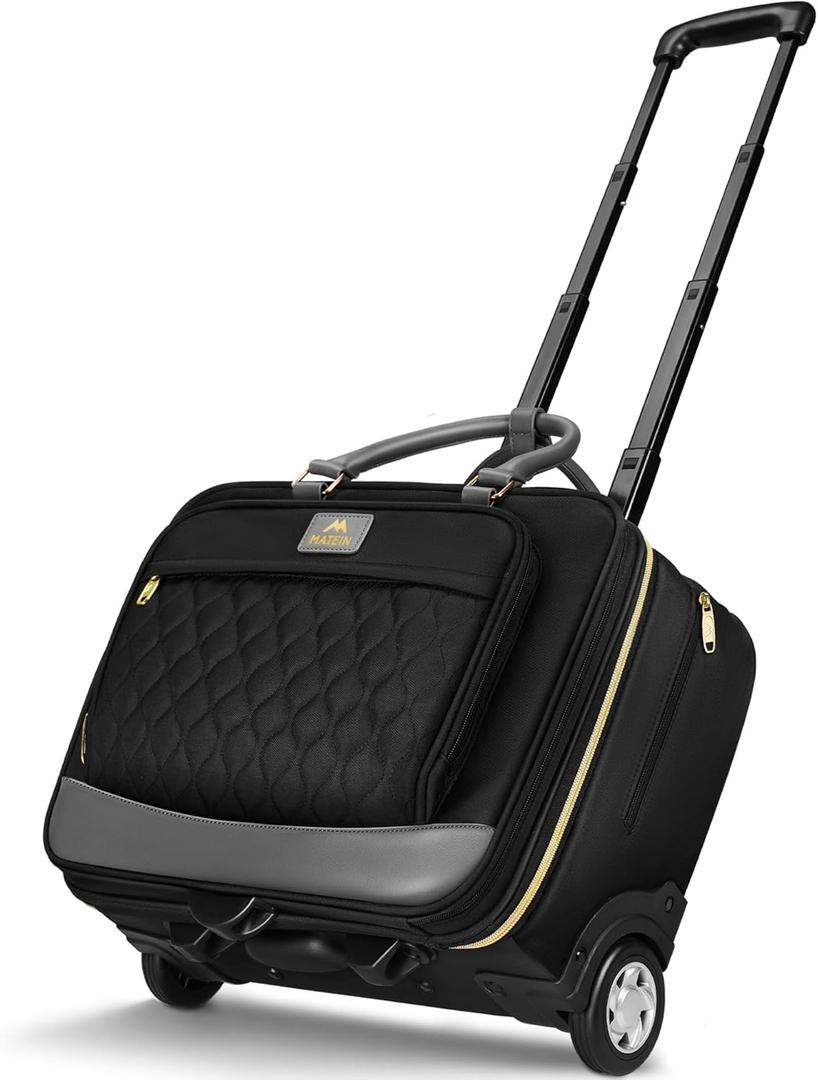 MATEIN Personal Item Rolling Briefcase with Large Wheels, Airline Approved Rolling Laptop Bag Women Men Roller Computer Bag 17.3 Inch, 18x14x8 Anti Theft Underseat Carry On Luggage for Travel Work