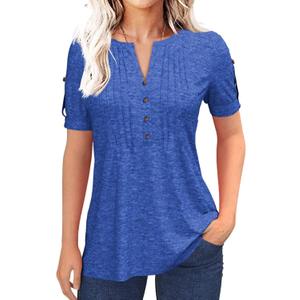 Women's Zipper Summer Pleated Button Short Sleeve T-Shirt Summer V-Neck Solid Color Casual top (Medium)