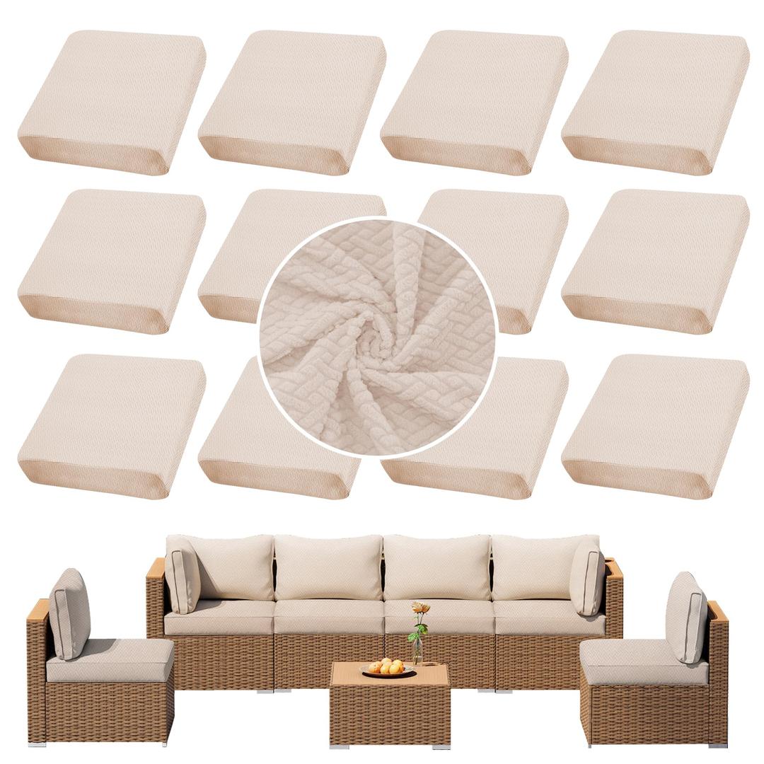 SUKAIKEQA 12PCS Patio Cushion Covers, Patio Furniture Couch Seat Slipcovers, Washable Furniture Protector, Replacement for Sofa Sectional Chair