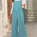 Happy Sailed Womens Plaid Overalls Casual Loose Sleeveless Adjustable Straps Wide Leg Pants Jumpsuit with Pockets (Blue, M)