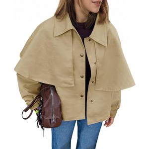 Tankaneo Womens Cropped Trench Coat Casual Lapel Single Breasted Cape Sleeve Short Jacket 2025 Fall Fashion Outerwear, S