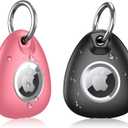 3 x 2 Pack IPX8 Waterproof Airtag Keychain with Airtag Holder Case,Full Body Shockproof,Anti-Scratch Cover Air tag for Cat,Dog,Keys,Luggage,Wallet(Black+Pink)