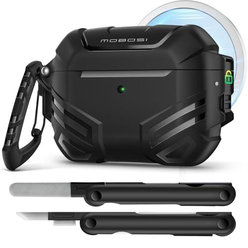 MOBOSI for AirPods Pro 3 Case with Lock, Compatible with AirPod 3rd Gen Cover [Fit for MagSafe], Military Grade Hard Shell for iPods Pro3 with Cleaner Kit & Keychain for Men(2025), Black