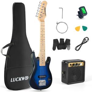30 Inch Kids Electric Guitar Beginner Kits ST Style Mini Electric Guitar for Boys GirlsElectric guitar Starter Kit w/ 5W Amplifier, Strap, Gig Bag, Strings, tunerstringsPicksBlue Burst (Black and Blue)
