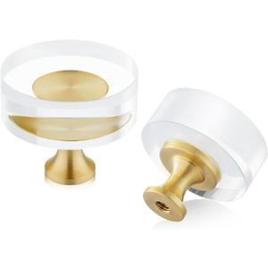 QOGRISUN 5-Pack Brass Crystal Cabinet Knobs, Glass Crystal Gold Drawer Knobs,1-1/4-Inch Round, Decorative Dresser Pulls, Modern Cabinet Hardware
