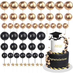 25 PCS 2025 Graduation Cake Toppers Diploma Congrats Grad Cap Cake Topper Balls Class of 2025 Cake Decorations for 2025 Senior High College Celebration Graduation Party Supplies Black