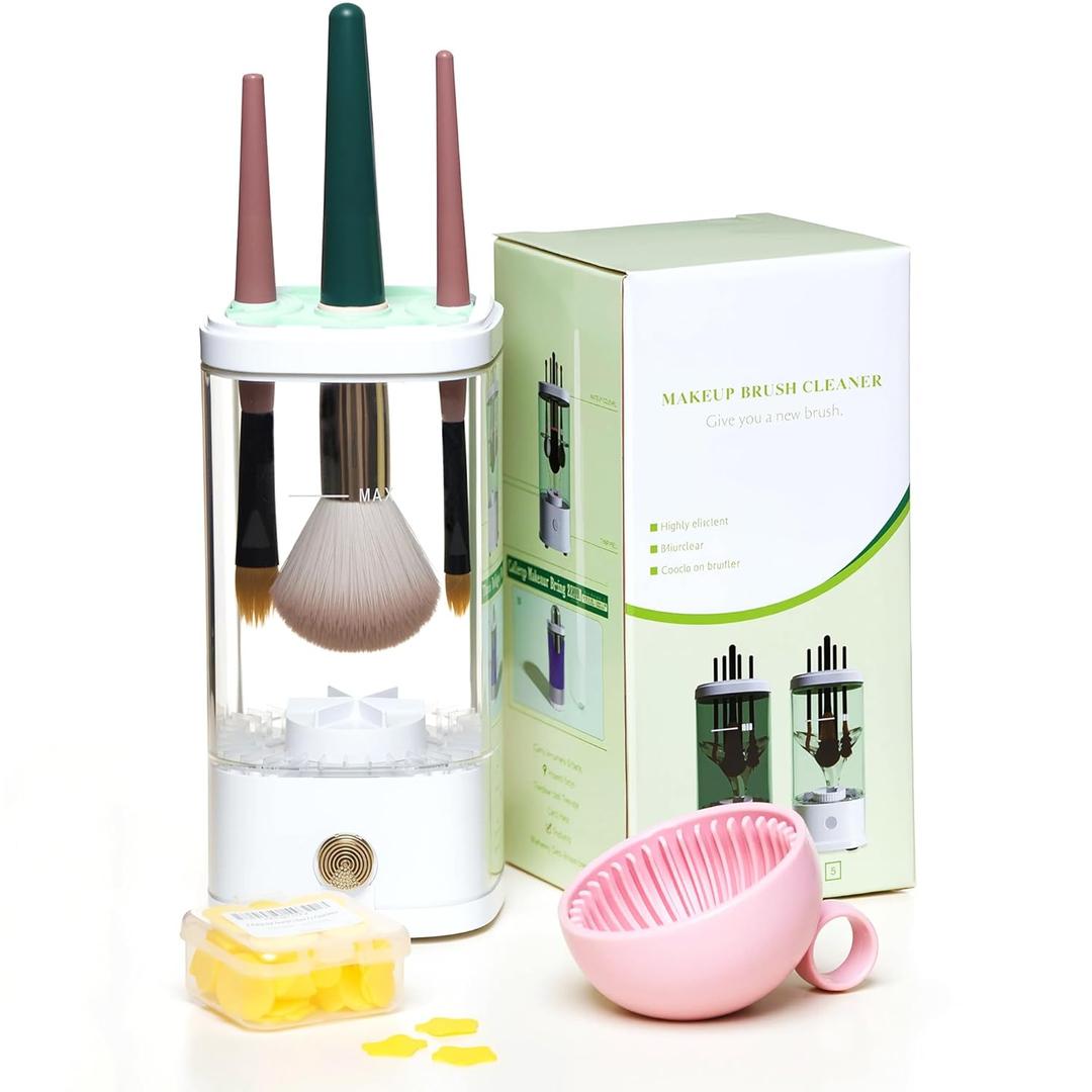 Electric Makeup Brush Cleaner Machine, Rechargeable Spinning Makeup Brush Cleaner, Automatic Cosmetic Brush Cleaner Machine For All Size Makeup Brushes, Makeup Brush Cleaner with Mat
